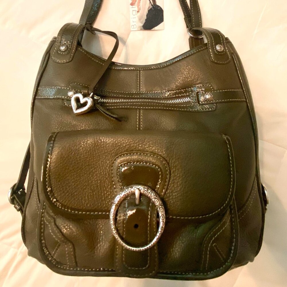 Brighton Olive Green Leather Shoulder Bag/Convertible Backpack